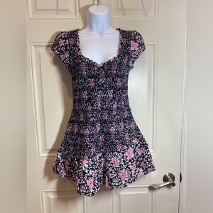 LoveShackFancy Black and Pink Floral Mini Dress